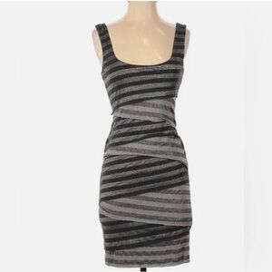 EUC B44 Dress Shades of Gray and Silver Striped Bodycon Dress Size Small
